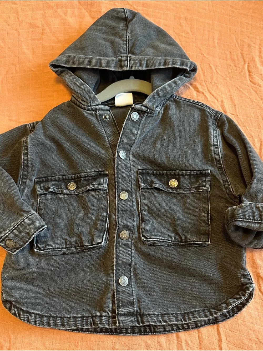 Zara Kids Hooded Jean Jacket in Charcoal Black 12-18M